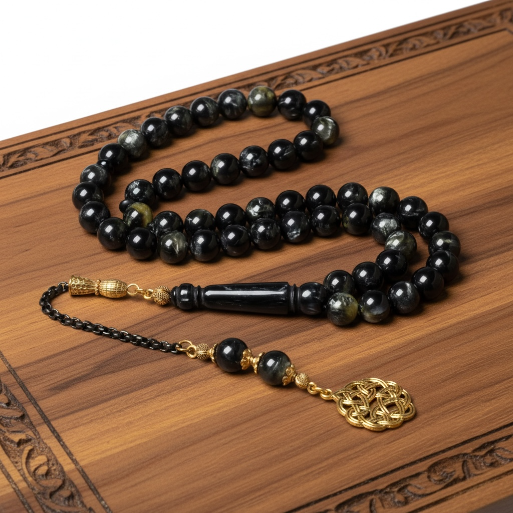 اسود وعشبي أنيق كركوشة ذهبية