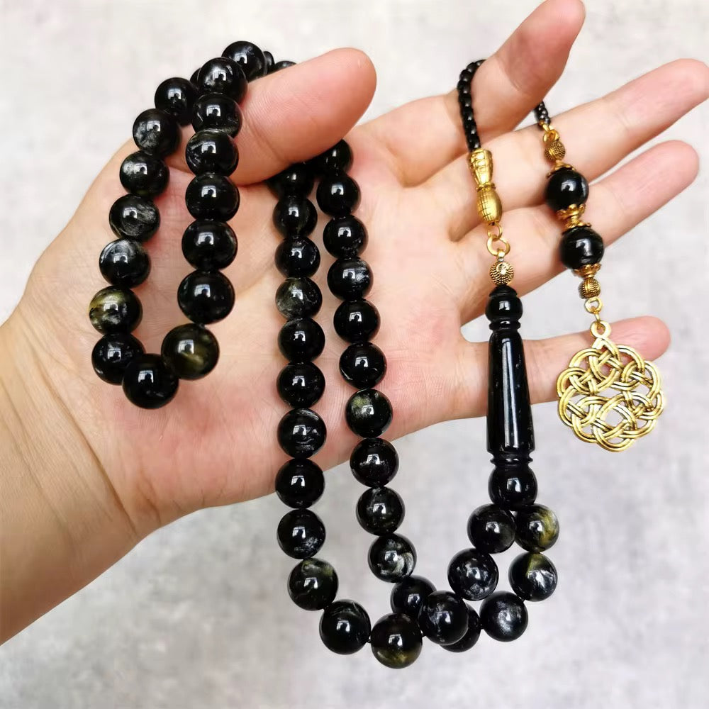 اسود وعشبي أنيق كركوشة ذهبية